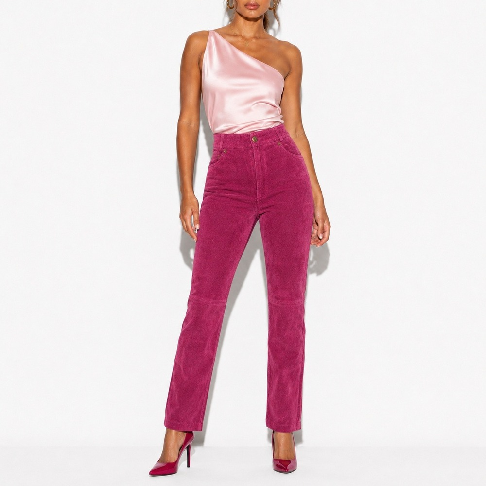 Y2k Vintage Pink Leather Pants Women 8 Bagatelle Fuchsia High Waist Straight Leg